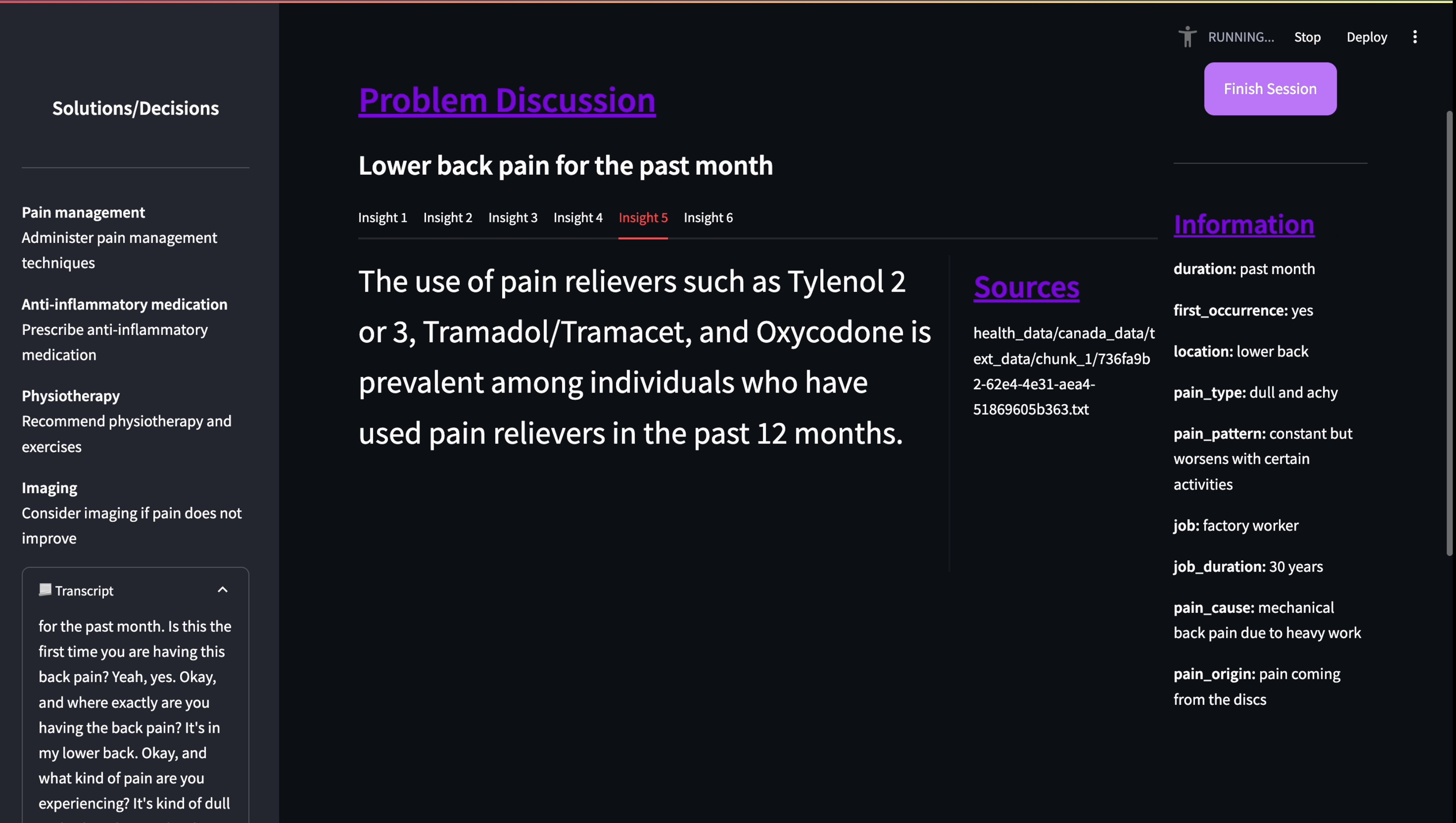 AInsight research interface showing a conversation alongside historical evidence and sources.